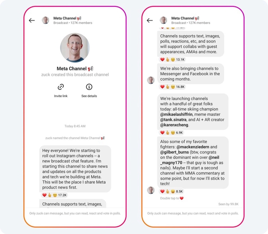 Meta推出类似Telegram的广播频道，扎克伯格亲自下场 第2张