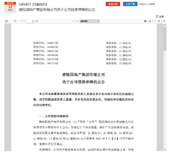 碧桂园：对境内11只债券8月14日起停牌，考虑采取各种债务管理措施 第1张