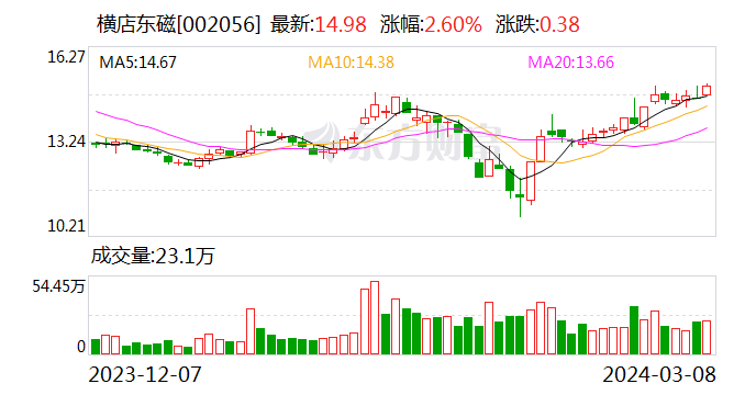 横店东磁2023年度净利同比增8.8% 拟10派3.9元