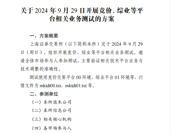 周日，上交所全网测试！划重点：集中申报大量订单时，验证竞价处理平稳运行 第1张